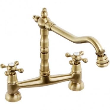 Abode Melford Dual Lever Bridge Kitchen Tap Antique Brass