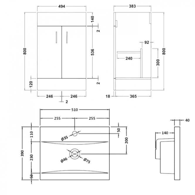 Aqua Dream Nomad Harmony Complete Bathroom Suite Package With 1400mm Bath And 500mm Vanity Unit