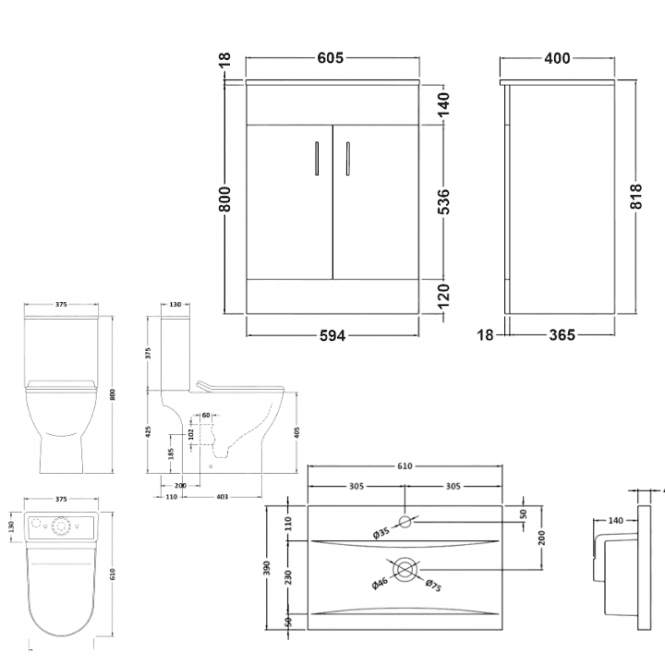 Aqua Dream Nomad Round Complete Bathroom Suite Package With 1700mm Bath And 600mm Vanity Unit