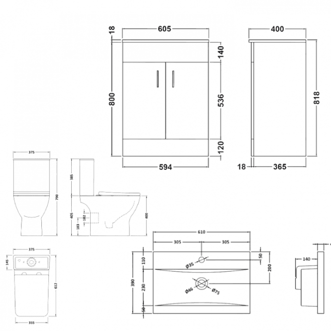 Aqua Dream Nomad Square Complete Bathroom Suite Package With 1700mm Bath And 600mm Vanity Unit