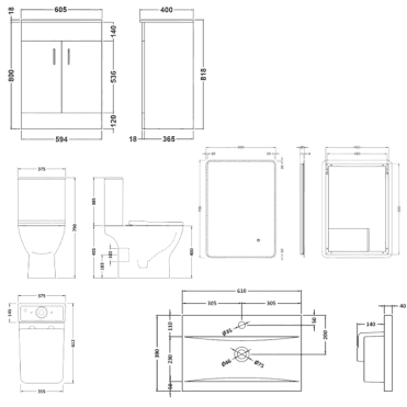Phase Square Complete Bathroom Suite Package With 1500mm Bath And 600mm Vanity Unit With Mirror