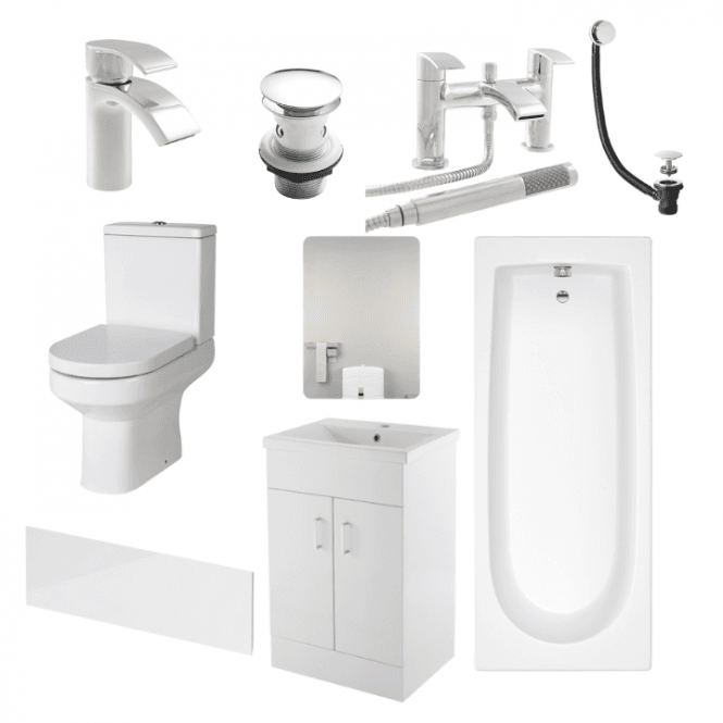 Aqua Dream Status Harmony Complete Bathroom Suite Package With 1400mm Bath And 600mm Vanity Unit With Mirror