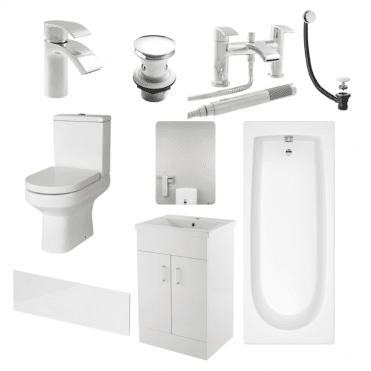 Status Harmony Complete Bathroom Suite Package With 1700mm Bath And 500mm Vanity Unit With Mirror
