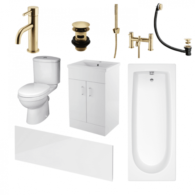 Aqua Dream Status Ivo Brushed Brass Complete Bathroom Suite With 1200mm Bath And 600mm Vanity Unit
