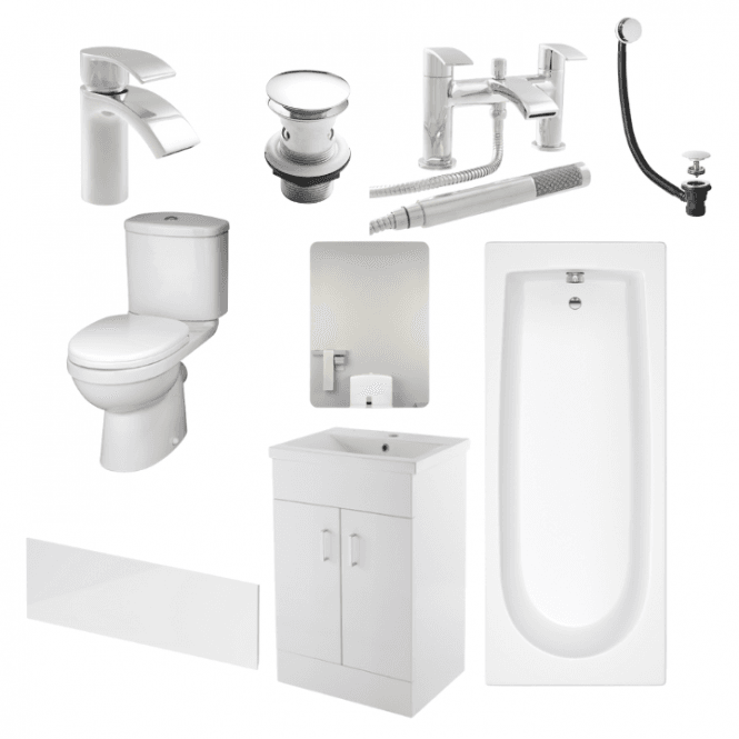 Aqua Dream Status Ivo Complete Bathroom Suite Package With 1700mm Bath And 500mm Vanity Unit With Mirror