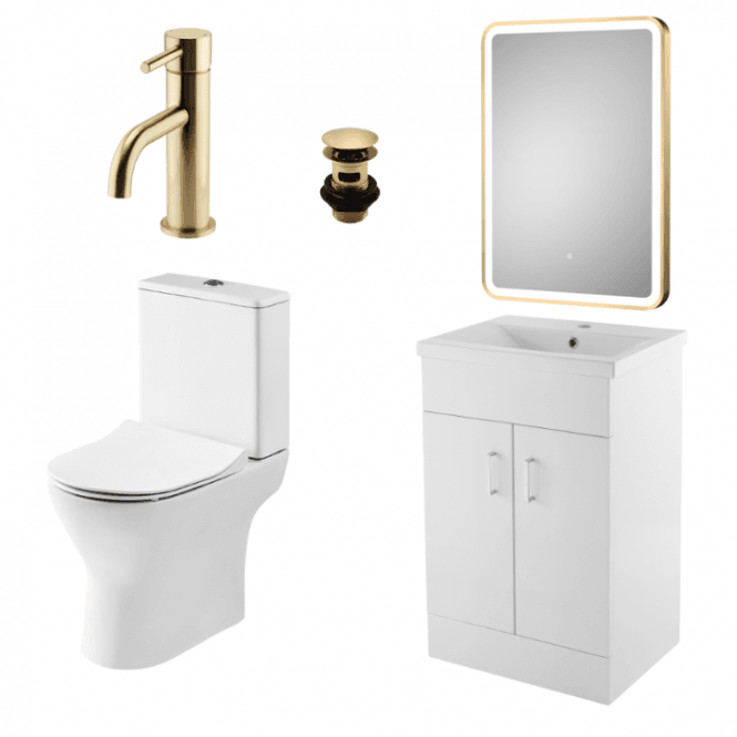 Aqua Dream Status Round Brushed Brass Furniture Suite With Mirror Package 500mm
