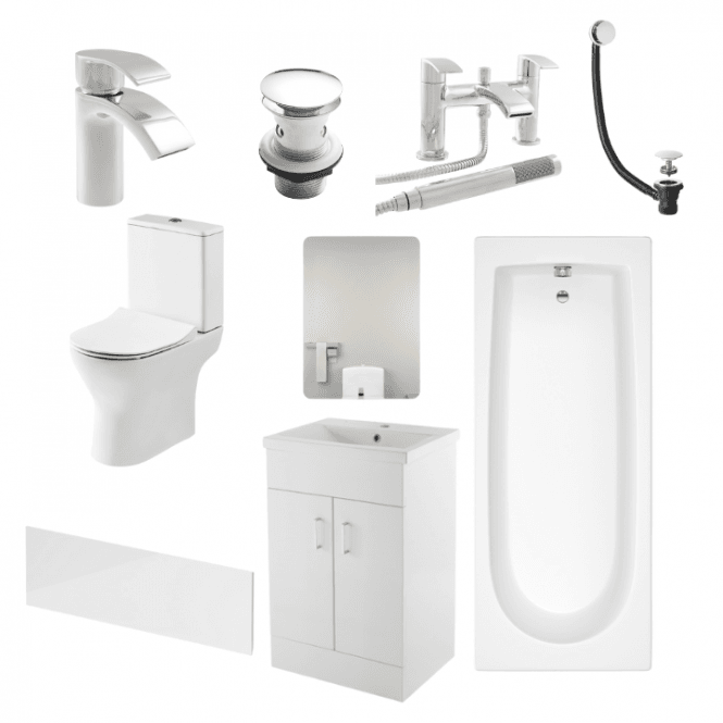 Aqua Dream Status Round Complete Bathroom Suite Package With 1200mm Bath And 600mm Vanity Unit With Mirror