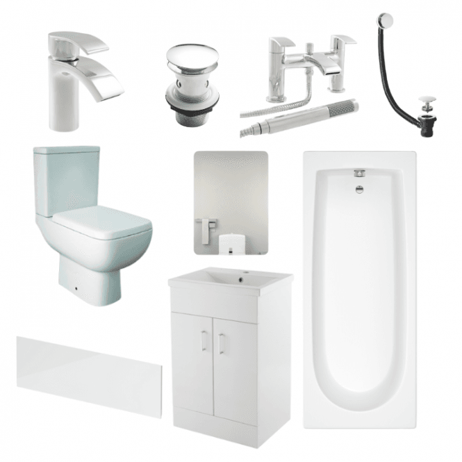 Aqua Dream Status Series 600 Complete Bathroom Suite With 1200mm Bath And 600mm Vanity Unit With Mirror