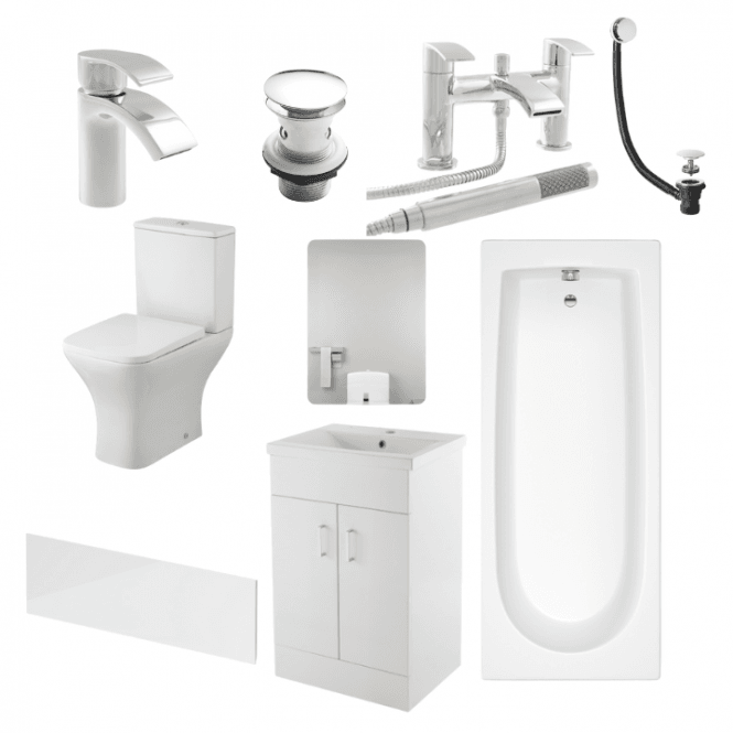 Aqua Dream Status Square Complete Bathroom Suite Package with 1400mm Bath and 600mm Vanity Unit With Mirror
