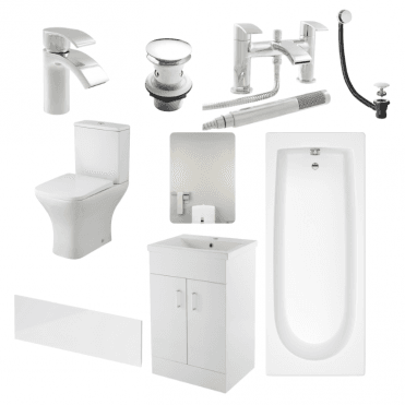 Aqua Dream Status Square Complete Bathroom Suite Package with 1600mm Bath and 500mm Vanity Unit With Mirror