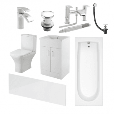 Aqua Dream Status Square Complete Bathroom Suite Package with 1700mm Bath and 600mm Vanity Unit