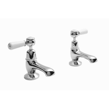 Bayswater Basin Taps - Lever - White/ Chrome Domed