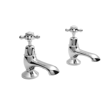 Bayswater Bath Taps - Crosshead - White/ Chrome Domed