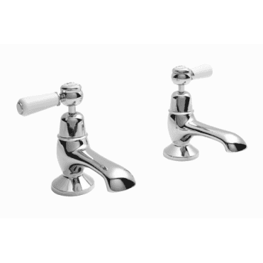 Bayswater Bath Taps - Lever - White/ Chrome Domed