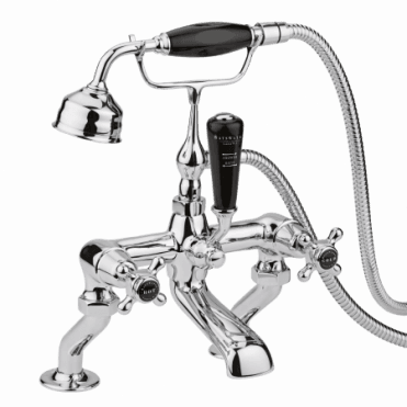 Bayswater Deck Mounted Bath Shower Mixer  - Crosshead - Black/Chrome Domed