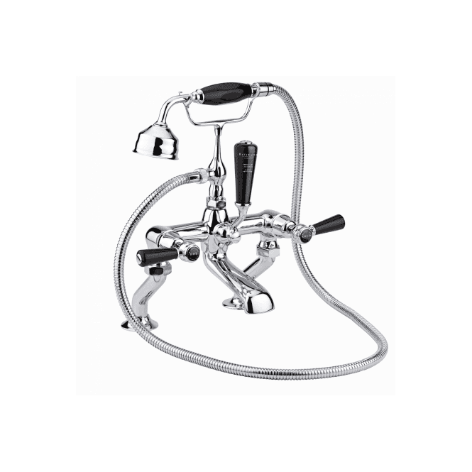 Bayswater  Deck Mounted Bath Shower Mixer - Lever - Black/ Chrome Domed