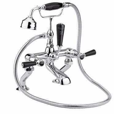 Bayswater Deck Mounted Bath Shower Mixer - Lever - Black/ Chrome Domed