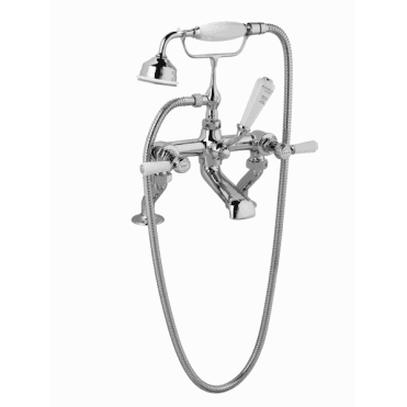 Bayswater Deck Mounted Bath Shower Mixer  - Lever - White/ Chrome Hex
