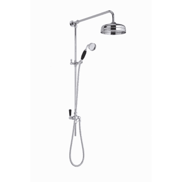 Bayswater Grand Rigid Riser Kit With Diverter, 8" Fixed Apron Head and Handset - Black/Chrome