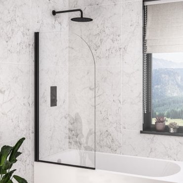 6mm Matt black Radius bath screen 800 x 1400