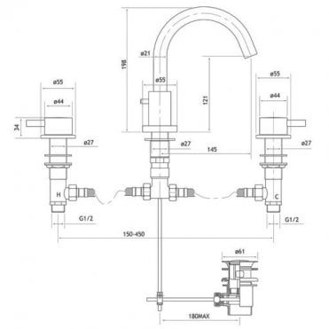 Meriden Three hole Basin mixer