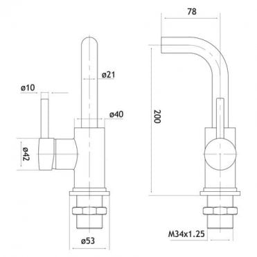 Meriden Wall mounted Curving spout single lever side action basin mixer