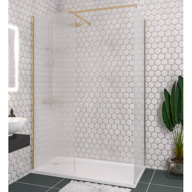 Eastbrook Vantage 2000 8mm fluted glass walkin panel 1300 x 2000 Brushed Brass