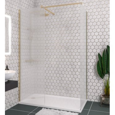 Vantage 2000 8mm fluted glass walkin panel 1600 x 2000 Brushed Brass