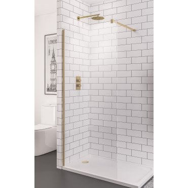 Vantage 2000 8mm walkin panel 1300 x 2000 Brushed brass