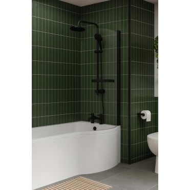 Frontline C Shape Bath Screen With Rail 6Mm Black F10331