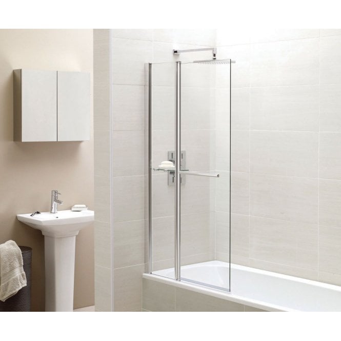 Frontline  IdentitiÃ‚² 6mm Square Bath Screen with Fixed Panel, Towel Rail & Shelf