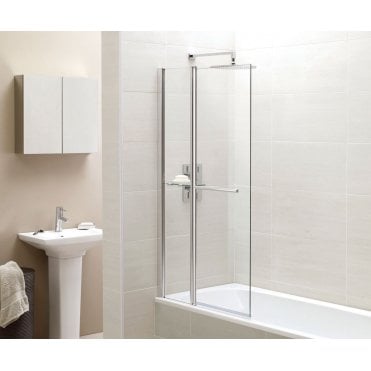 Frontline IdentitiÃ‚² 6mm Square Bath Screen with Fixed Panel, Towel Rail & Shelf