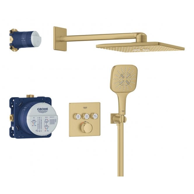 Grohe  Grohtherm SmCtr Square Conc 3 Func Shower System 310 - Brushed Cool Sunrise