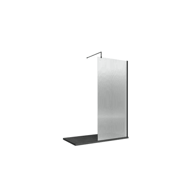 Hudson Reed  1000mm Fluted Wetroom Screen with Support Bar Matt Black WRFL19510BP