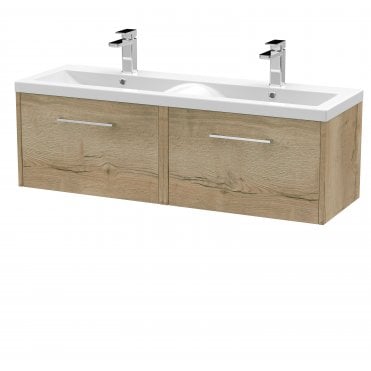Hudson Reed 1200mm Wall Hung 2 Drawer Vanity & Double Basin Autumn Oak JNU1822F