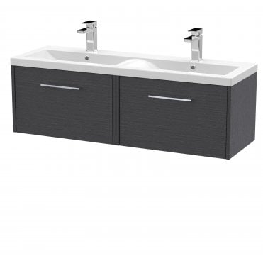 Hudson Reed 1200mm Wall Hung 2 Drawer Vanity & Double Basin Graphite Grey JNU2222F