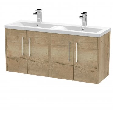 Hudson Reed 1200mm Wall Hung 4 Door Vanity & Double Basin Autumn Oak JNU1823F