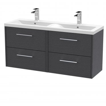 Hudson Reed 1200mm Wall Hung 4 Door Vanity & Double Basin Graphite Grey JNU2224F