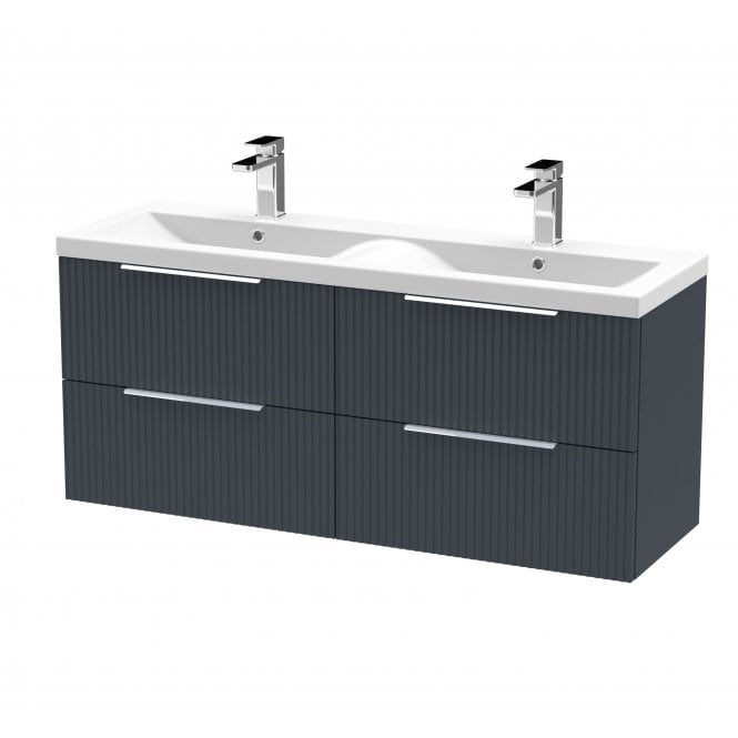 Hudson Reed  1200mm Wall Hung 4 Drawer Vanity & Double Basin Satin Anthracite DFF1493F