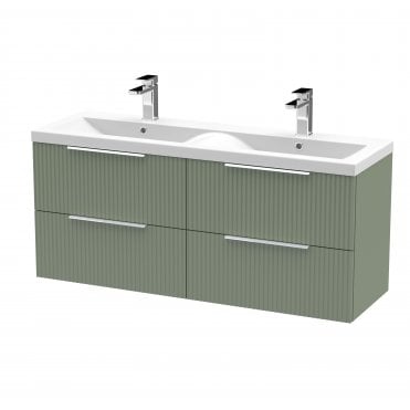 Hudson Reed 1200mm Wall Hung 4 Drawer Vanity & Double Basin Satin Green DFF893F