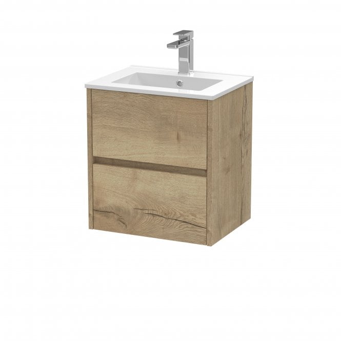 Hudson Reed  500mm Wall Hung 2 Drawer Unit & Basin 2 Autumn Oak HAV802B