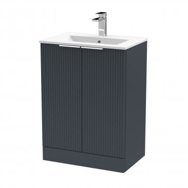 Hudson Reed 600mm Floor Standing 2 Door Vanity & Basin 2 Satin Anthracite DFF1425B