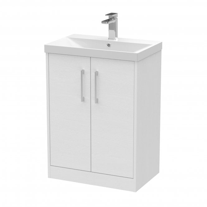 Hudson Reed  600mm Floor Standing 2 Door Vanity & Basin 3 White Ash JNU2103D