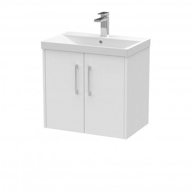 Hudson Reed  600mm Wall Hung 2 Door Vanity & Basin 3 White Ash JNU2123D