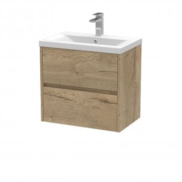 Hudson Reed 600mm Wall Hung 2 Drawer Unit & Basin 1 Autumn Oak HAV804A