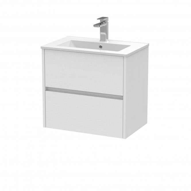 Hudson Reed  600mm Wall Hung 2 Drawer Unit & Basin 2 White Ash HAV2104B