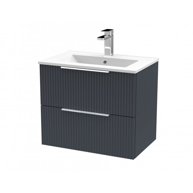 Hudson Reed  600mm Wall Hung 2 Drawer Vanity & Basin 2 Satin Anthracite DFF1493B