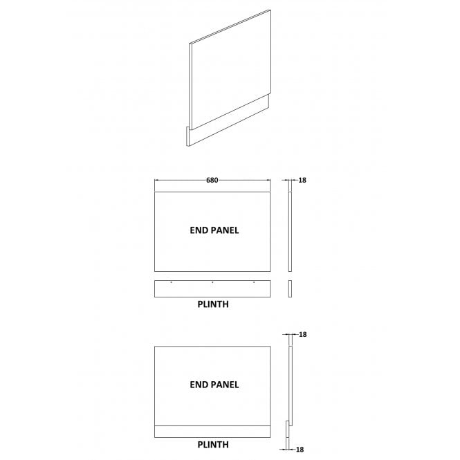 Hudson Reed  700mm Bath End Panel & Plinth Gloss Grey OFF970