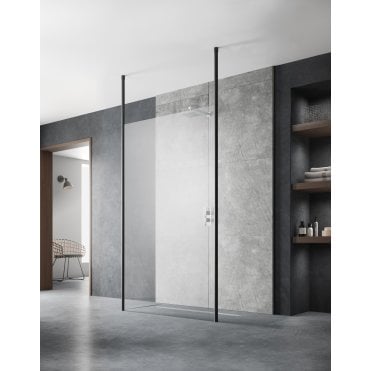 Hudson Reed 700mm Wetroom Screen with Black Ceiling Posts