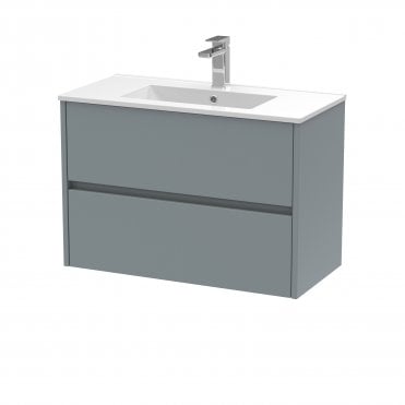 Hudson Reed 800mm Wall Hung 2 Drawer Unit & Basin 2 Coastal Grey HAV2306B